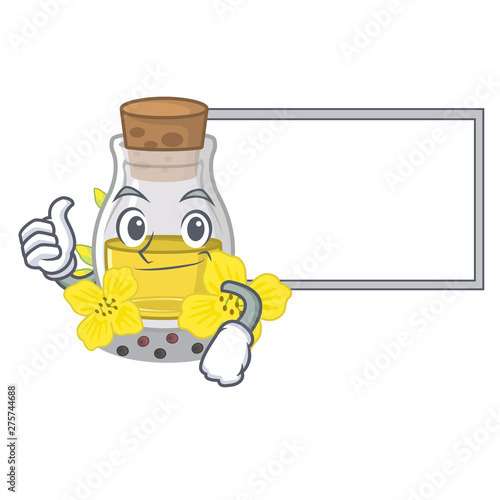 Thumbs up with board canola seed oil isolated in mascot