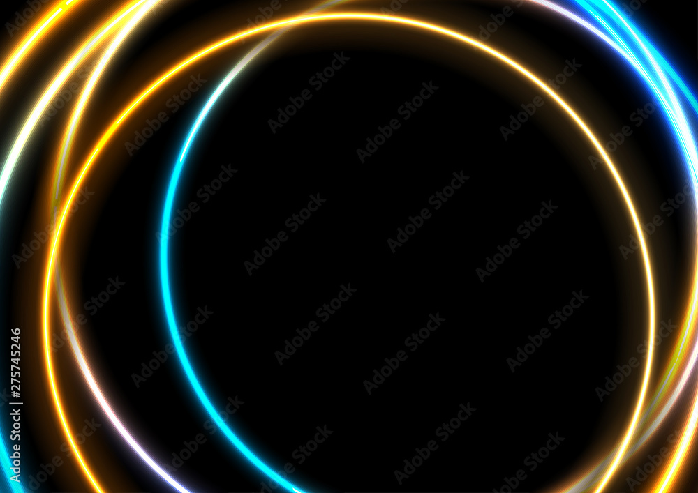 Blue orange neon glowing circles abstract background Blue orange neon glowing circles abstract background