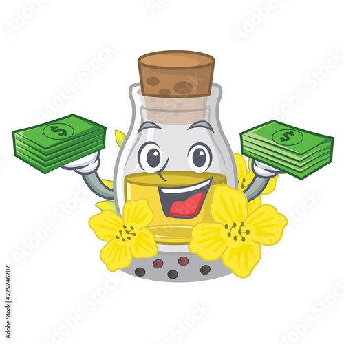 With money bag canola seed oil in character shape
