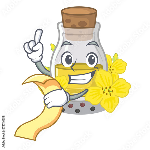With menu canola seed oil in character shape