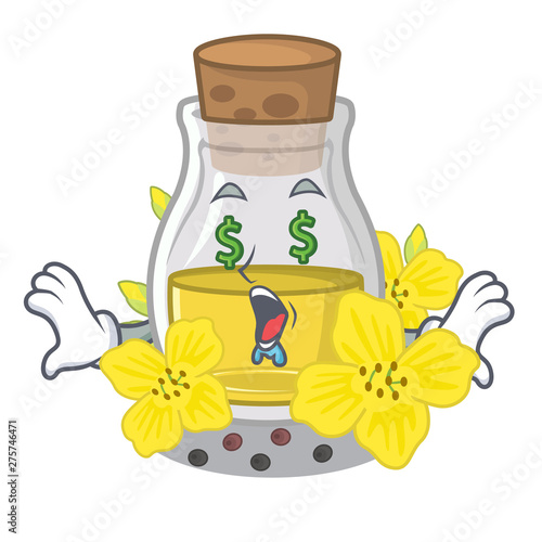 Money eye canola seed oil on a cartoon