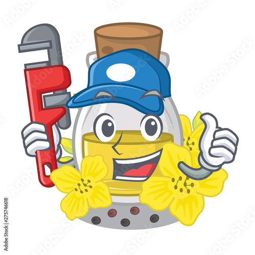 Plumber canola seed oil on a cartoon