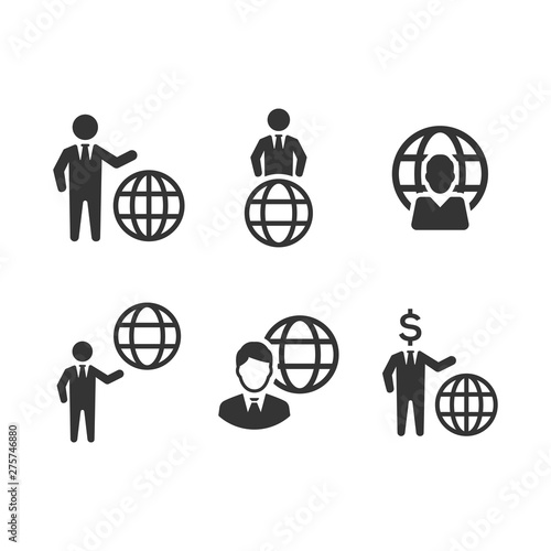 Global business icon set Grey version