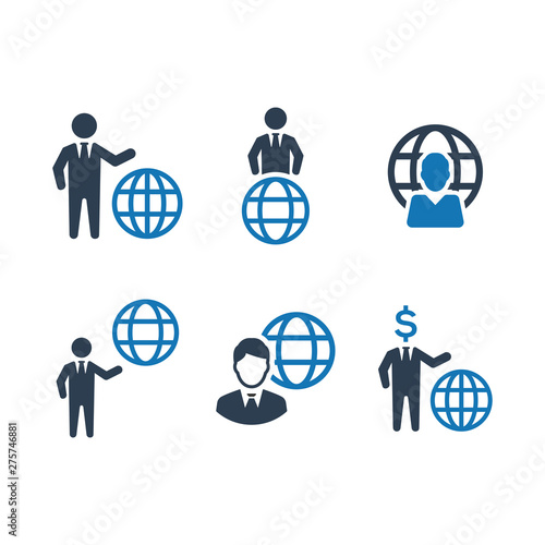 Global business icon set Blue version