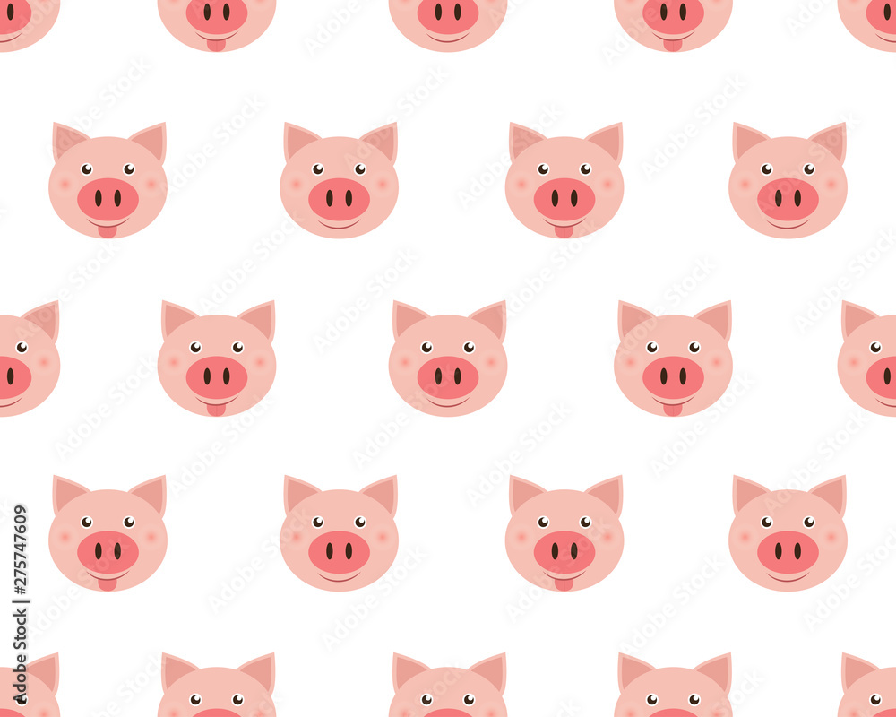 Vector illustration of  cute face pigs isolated on white background.