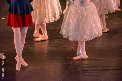 Ballet Dancers with Classical Dresses performing a ballet on Blur Background