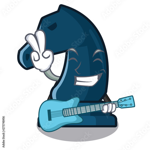With guitar chess knight isolated with the cartoon