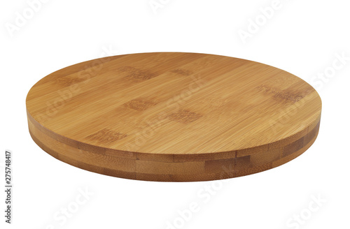 Round bamboo cutting board isolated on white background