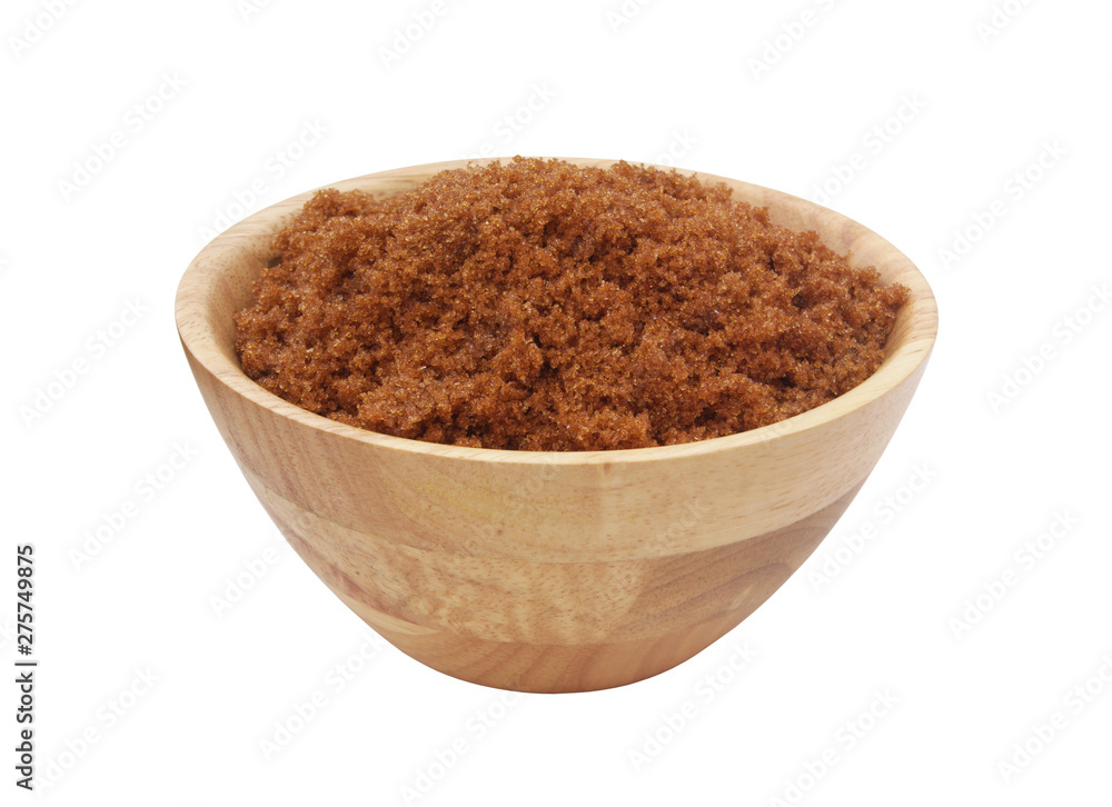 Dark brown sugar in bowl isolated on white background Dark brown sugar in bowl isolated on white background