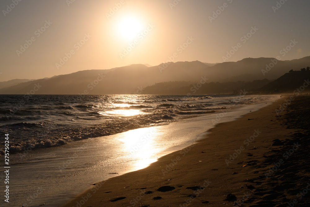 sunset on beach Santa Monica California