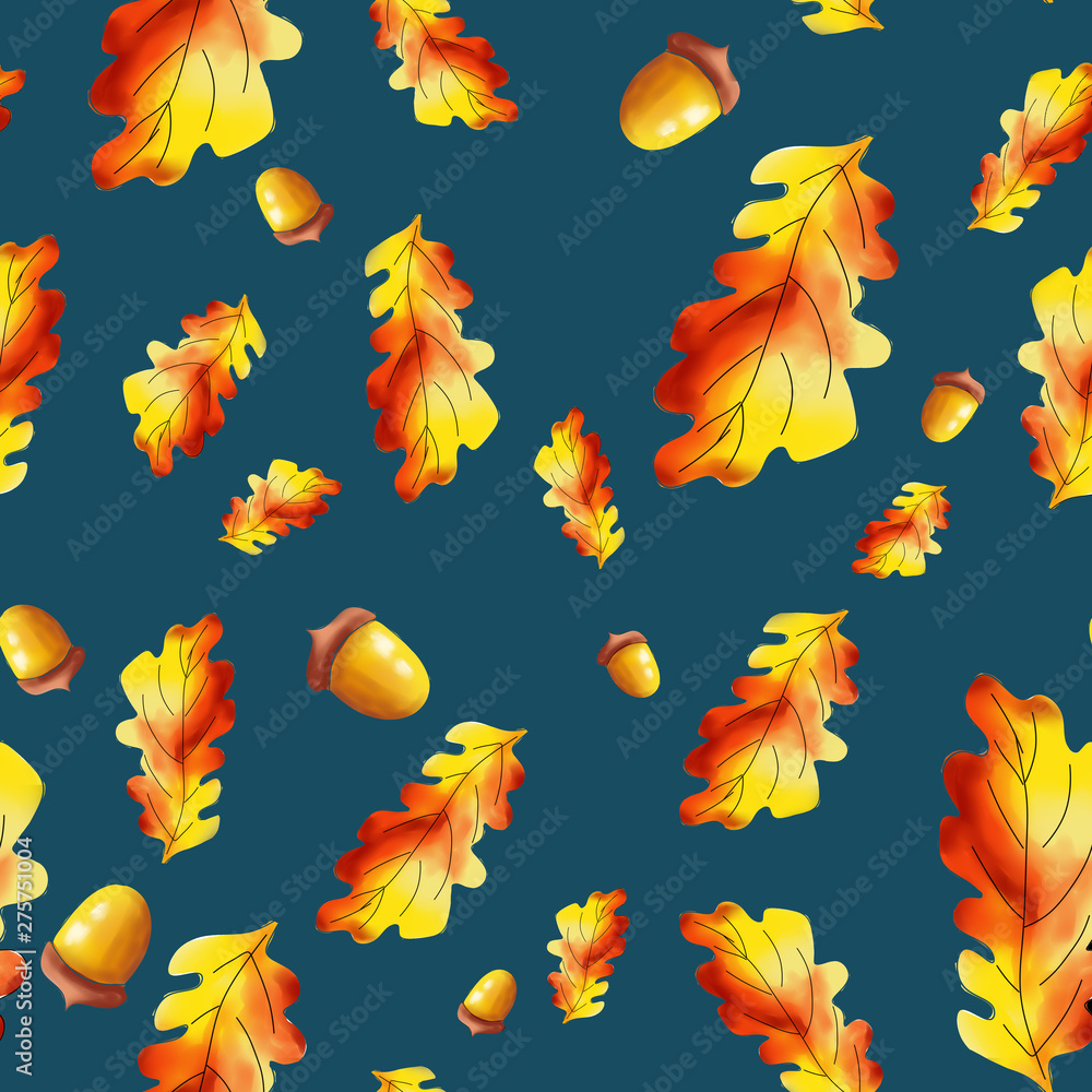 Autumn leaves pattern. Bright and beautiful leaves of orange and yellow. Suitable for printing on fabric and paper. Autumn leaves pattern. Bright and beautiful leaves of orange and yellow. Suitable for printing on fabric and paper.