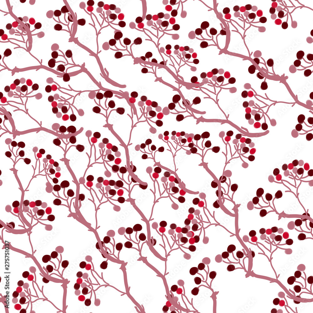 Seamless pattern, suitable for printing on paper and fabric. Hand-drawn floral elements in a mixed technique. Autumn shades.