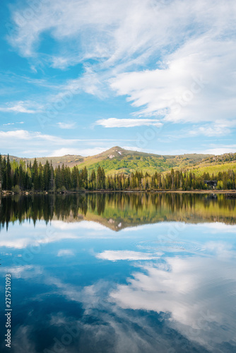Reflections of mountains at Silver Lake  in Uinta-Wasatch-Cache National Forest  in Brighton  near Park City  Utah
