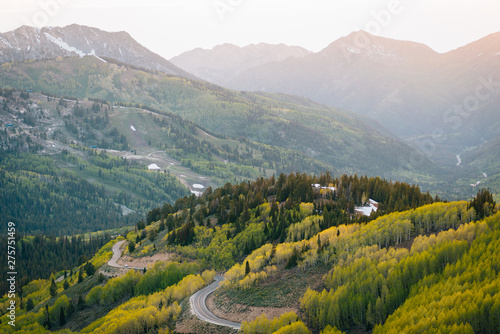 View of mountains in the Wasatch Range of the Rocky Mountains at sunset, from Guardman's Pass, near Park City, Utah