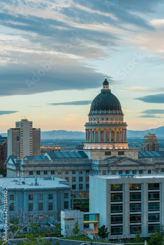 View of the Utah State Capitol Building at sunset, in Salt Lake City, Utah