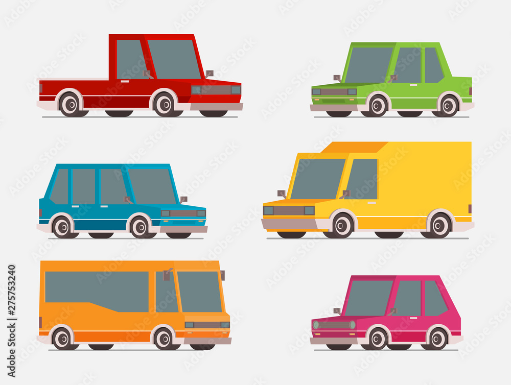 Naklejka premium Set of cartoon cars. Flat vector.