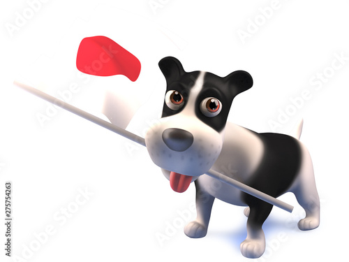 Cool puppy dog holds the Japanese flag, 3d illustration © Steve Young