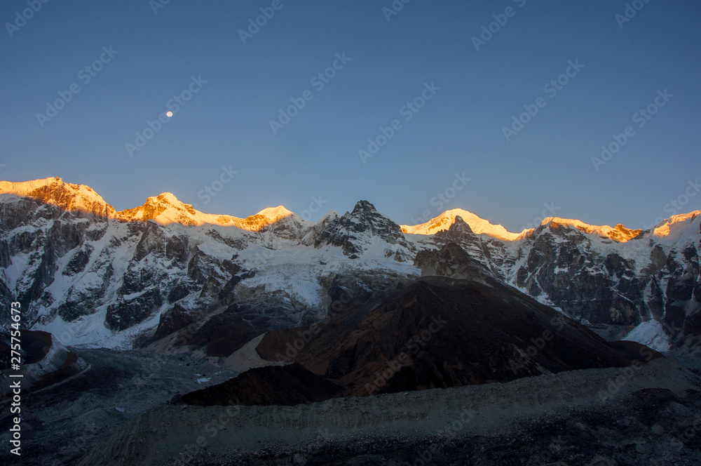 Sunrise and Moonset on Mt. Khangdzenjunga