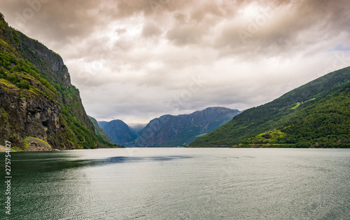 Scenic view of the fjord and rocks in the summer.