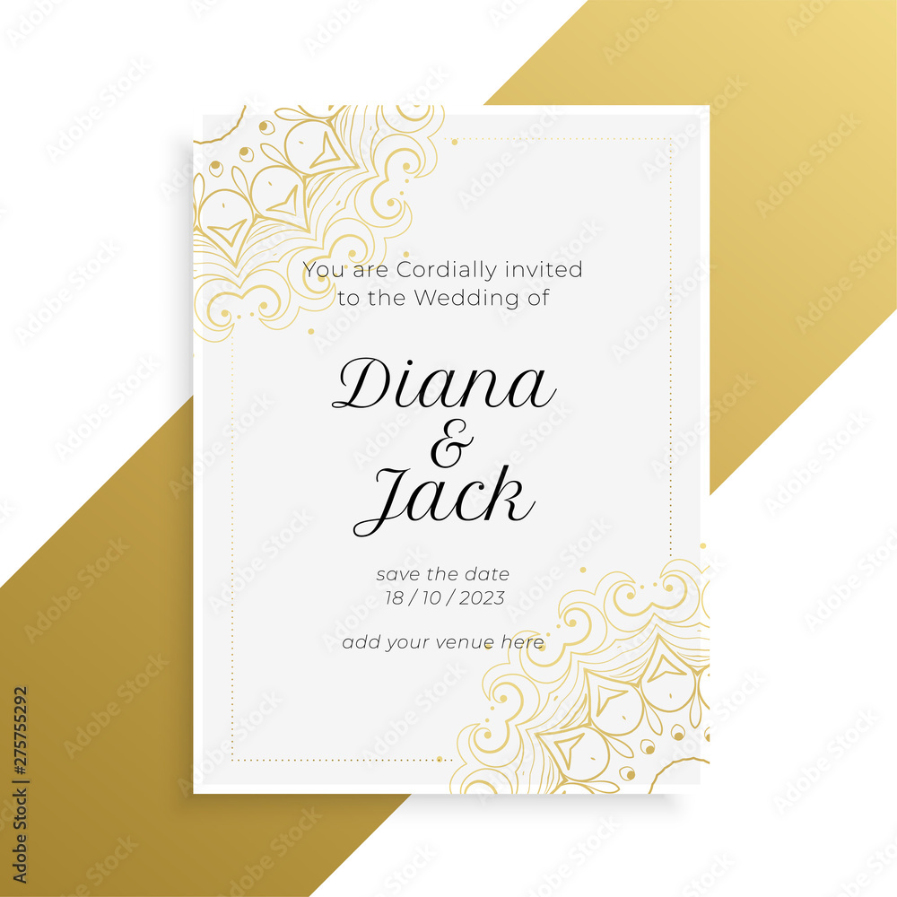 lovely golden and white wedding invitation card design