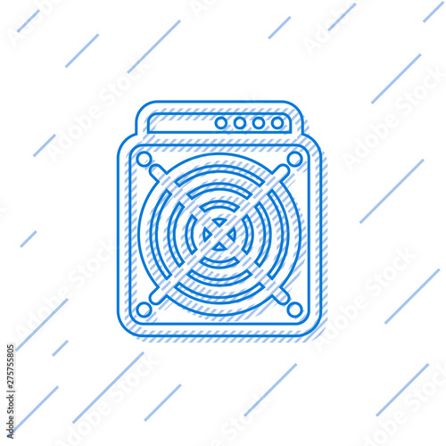 Blue ASIC Miner line icon isolated on white background. Cryptocurrency mining equipment and hardware. Application specific integrated circuit. Vector Illustration