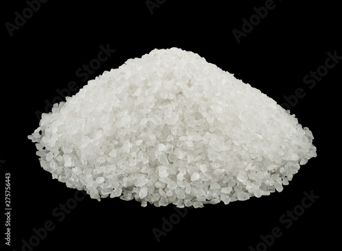Organic sea salt heap isolated on black 