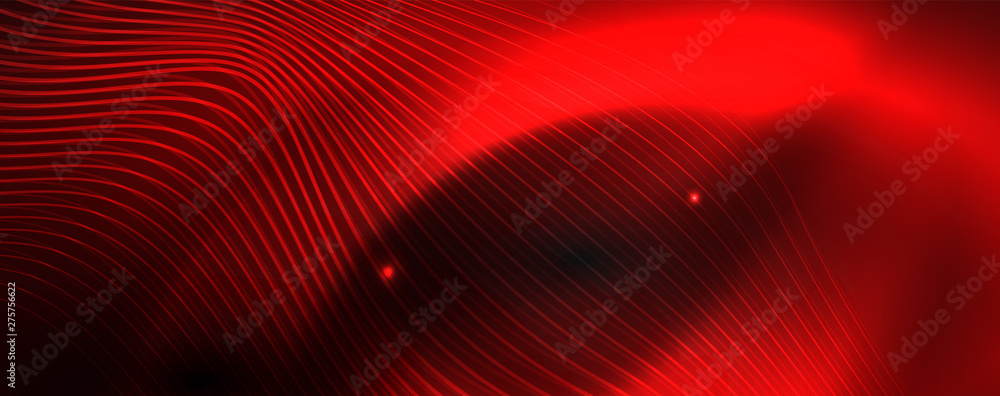Smoky glowing waves in the dark. Dark abstract background with neon color light and wavy lines. Vector Smoky glowing waves in the dark. Dark abstract background with neon color light and wavy lines. Vector