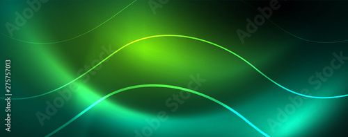 Shiny neon lines template - northern lights glowing blur lines. Futuristic style glow neon 80s disco club or night party techno template