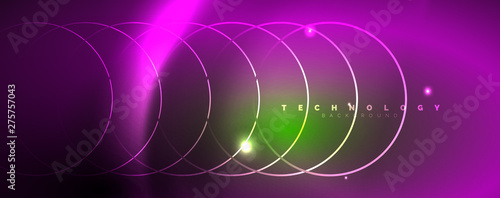 Shiny neon lines template - northern lights glowing blur lines. Futuristic style glow neon 80s disco club or night party techno template