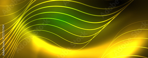Shiny neon lines template - northern lights glowing blur lines. Futuristic style glow neon 80s disco club or night party techno template