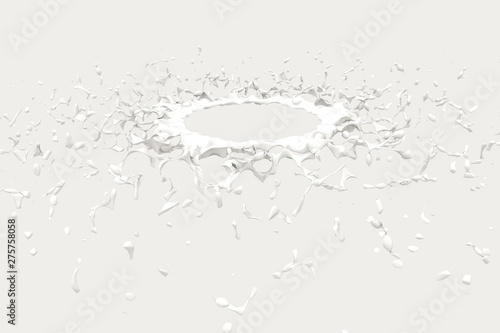Purity splashing milk with creative shapes, 3d rendering.