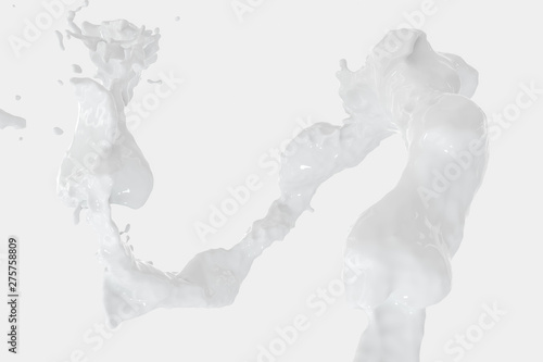 Purity splashing milk with creative shapes, 3d rendering.
