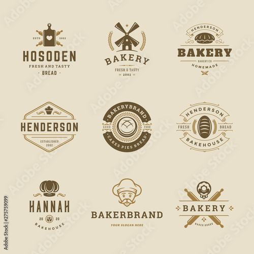 Bakery goods logos and badges design templates set vector illustration