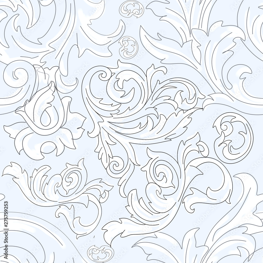 Monogram blue. Gentle print suitable for printing on fabric and on paper. Seamless pattern.