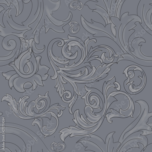 Ornament of white flowers on a gray background. Suitable for printing on paper and fabric. Seamless pattern. © Inna