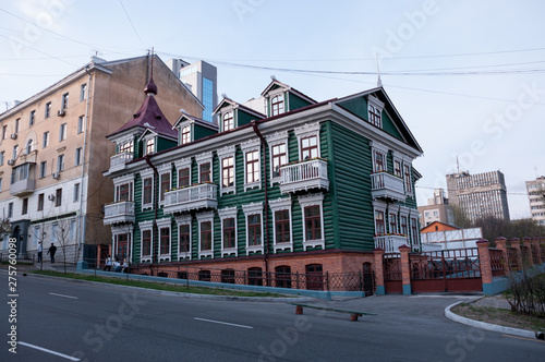 Russia, Khabarovsk, may 1, 2019:Renovated old house in the center of Khabarovsk