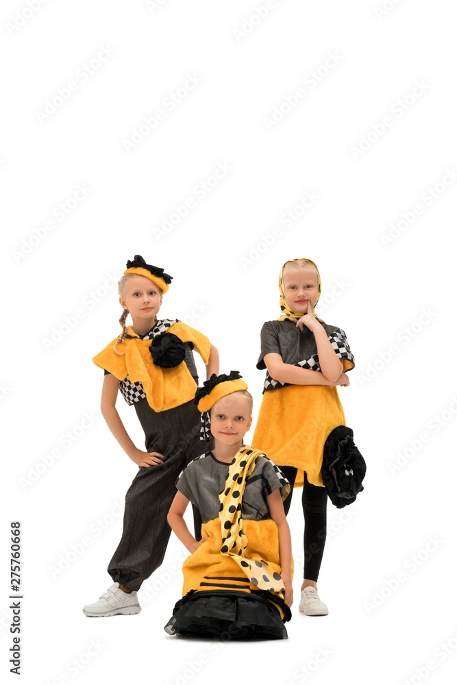 Naklejka premium Young girls in colorful costumes shot