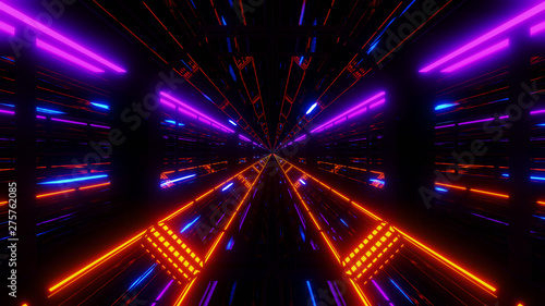 futuristoc scifi glass tunnel background with blue particle flying 3d render