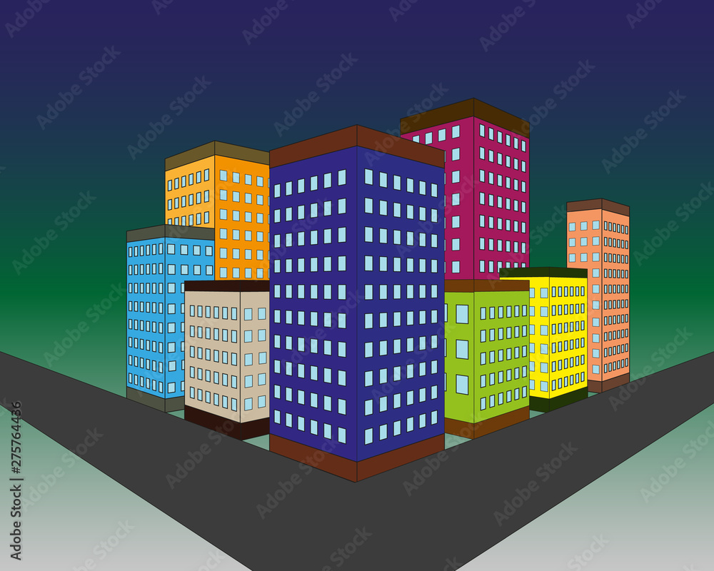 Set of vector flat style facades of panel houses. Classic blocks of flats architectural symbols and design elements. Collection for product promotion and advertising isolated on colored background