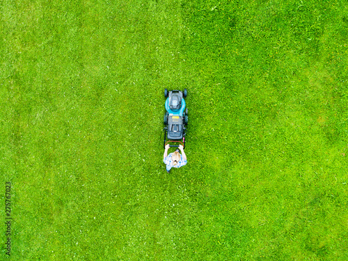 Картината върху платно Beautiful girl cuts the lawn