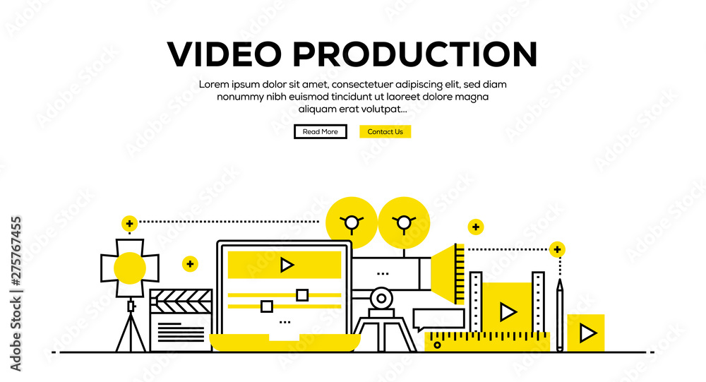 Naklejka premium VIDEO PRODUCTION FLAT LINE WEB BANNER DESIGN