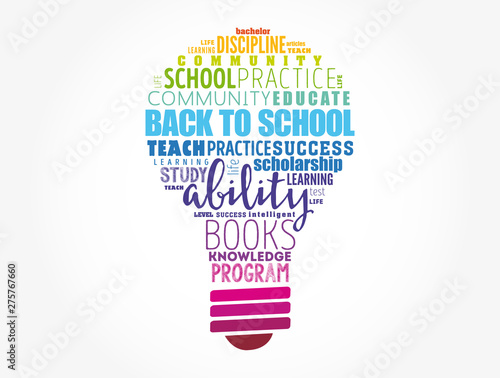 Back to School light bulb word cloud collage, education concept background
