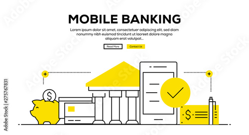MOBILE BANKING FLAT LINE WEB BANNER DESIGN
