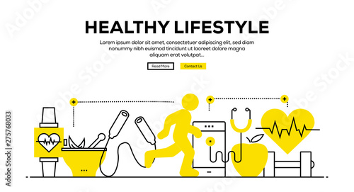 HEALTHY LIFESTYLE FLAT LINE WEB BANNER DESIGN