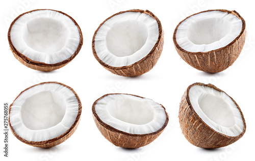 Coconut slice. Coco piecs isolated on white background