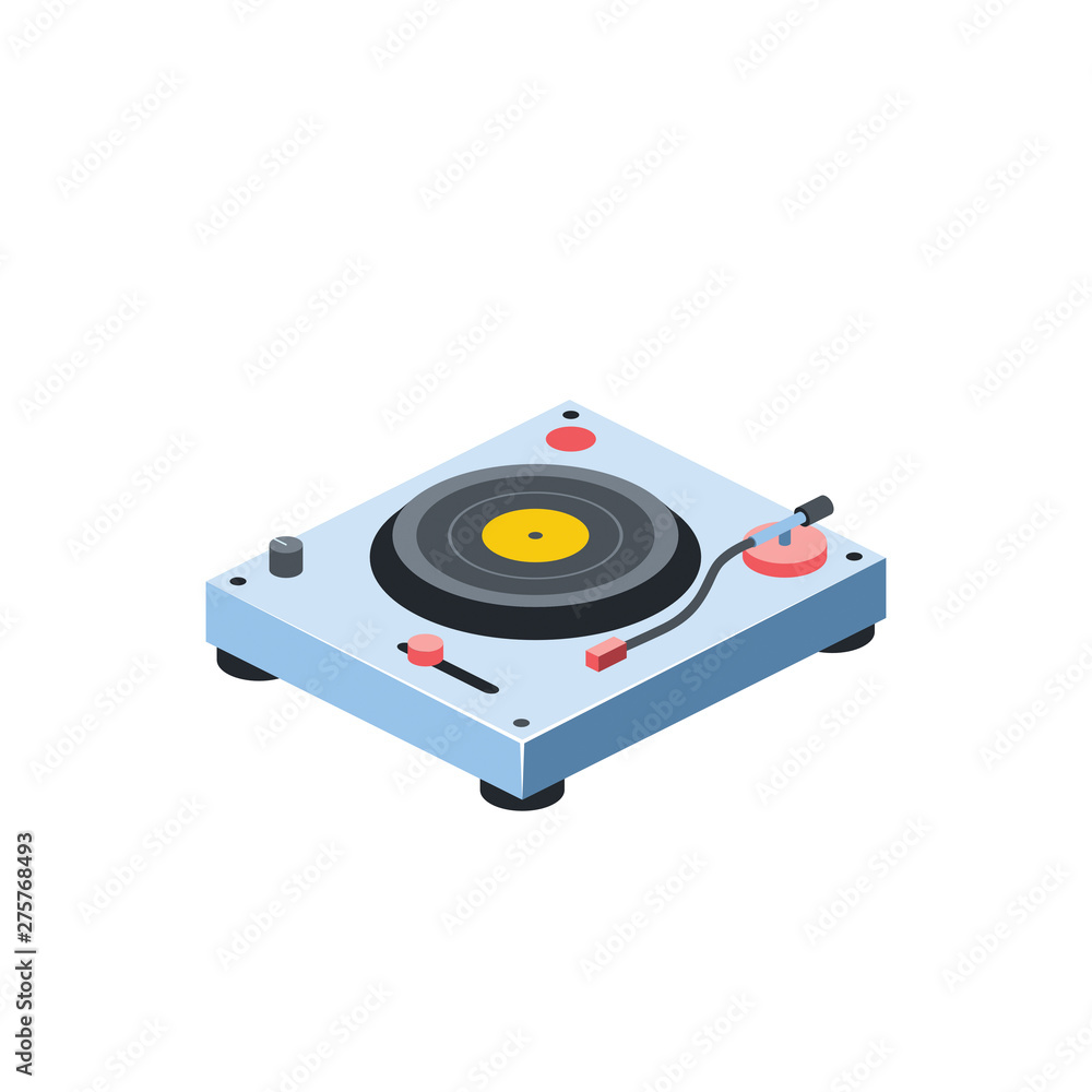 Fototapeta premium Vinyl Record Player. Vector 3d isometric color icon new flat style. Creative illustration, idea for infographics.