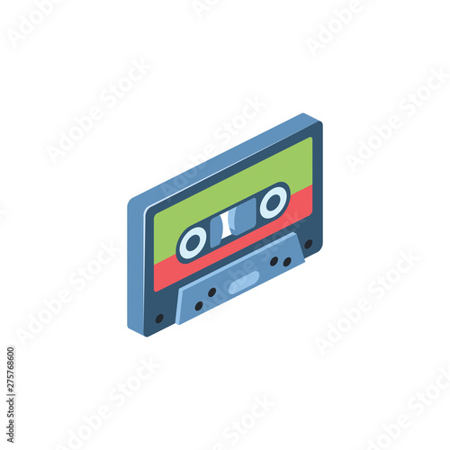 Audio cassette. Vector 3d isometric color icon new flat style. Creative illustration, idea for infographics.