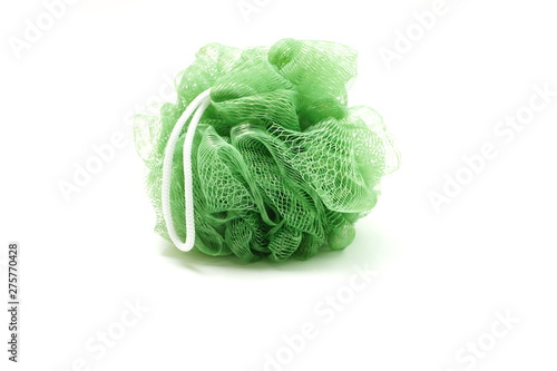Green bath soft with rope isolated on white background