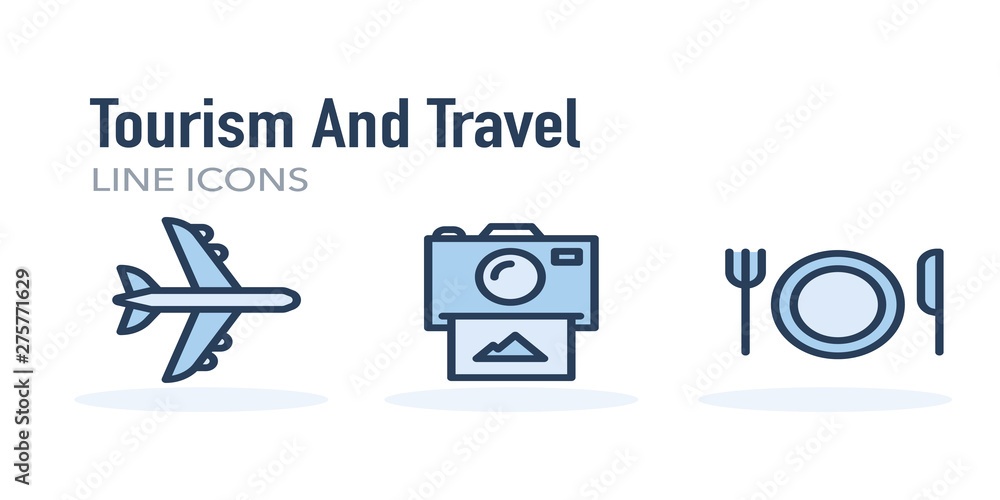 Fototapeta premium Tourism And Travel Line Icons