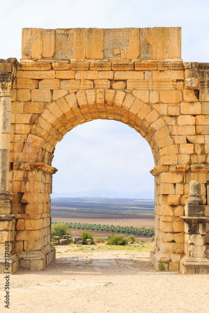Arches at the ruins of Volubilis, ancient Roman city in Morocco.